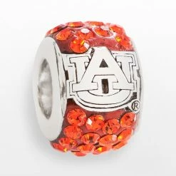 LogoArt Auburn Tigers Sterling Silver Crystal Logo Bead