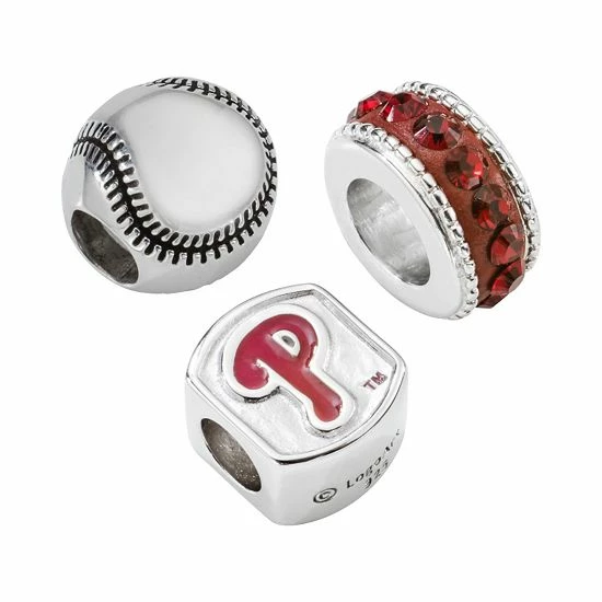 LogoArt Philadelphia Phillies Sterling Silver Crystal Bead Set 3 LogoArt Philadelphia Phillies Sterling Silver Crystal Bead Set