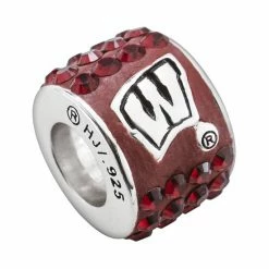 LogoArt Wisconsin Badgers Sterling Silver Crystal Logo Bead