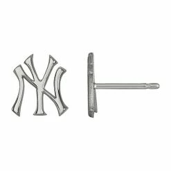 LogoArt 14K White Gold New York Yankees Small Post Earrings