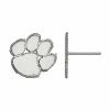 LogoArt Women's 14k White Gold Rhodium Plated Clemson Tigers Small Post Earrings