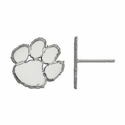 LogoArt Women's 10k White Gold Rhodium Plated Clemson Tigers Small Post Earrings