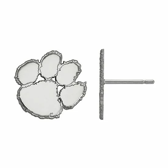 LogoArt Women's 10k White Gold Rhodium Plated Clemson Tigers Small Post Earrings