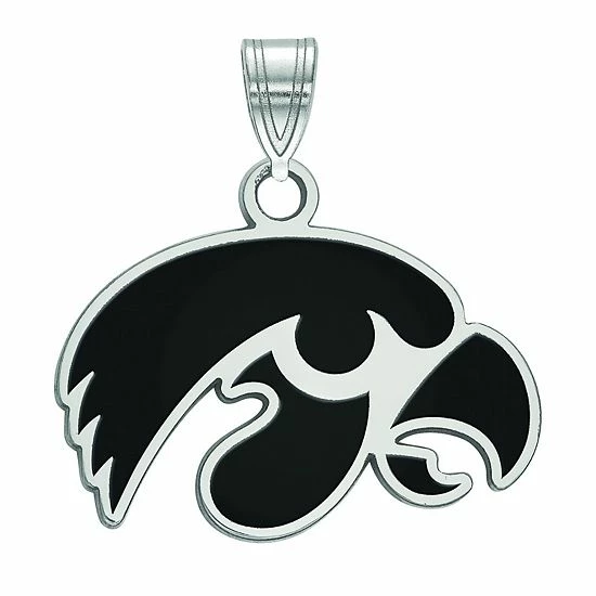 LogoArt Women's Sterling Silver Rhodium Plated Iowa Hawkeyes Small Enamel Pendant Charm