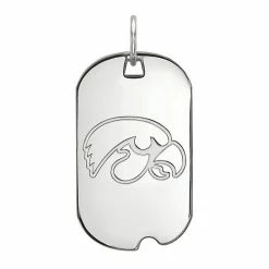 LogoArt Women's Sterling Silver Rhodium Plated Iowa Hawkeyes Small Dog Tag Charm