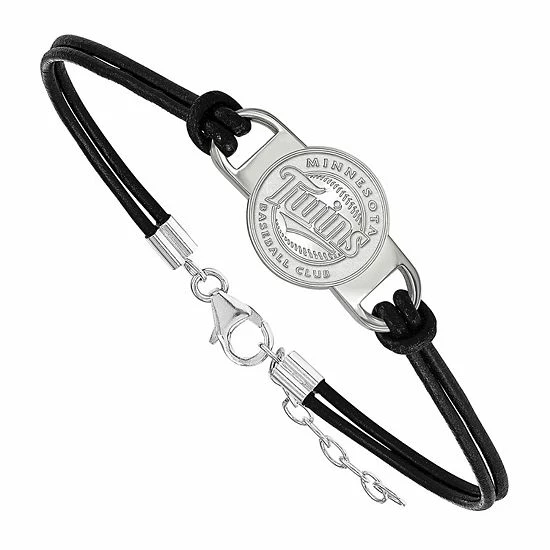 LogoArt Sterling Silver Minnesota Twins Leather Bracelet - Image 3