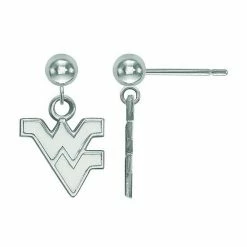LogoArt Sterling Silver West Virginia Mountaineers Dangle Ball Earrings