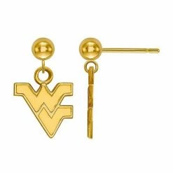 LogoArt 14K Gold Plated West Virginia Mountaineers Dangle Ball Earrings