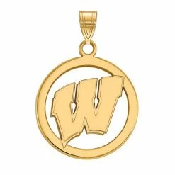 LogoArt 14k Gold Plated Silver Wisconsin Badgers Circle Pendant
