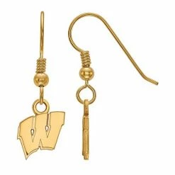 LogoArt 14k Gold Plated Silver Wisconsin Badgers Dangle Earrings