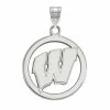 LogoArt Sterling Silver Wisconsin Badgers Circle Pendant
