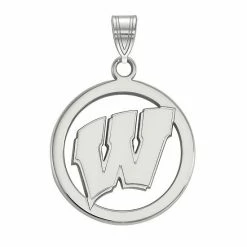 LogoArt Sterling Silver Wisconsin Badgers Circle Pendant