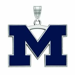 LogoArt Sterling Silver Michigan Wolverines Large Blue Enamel Pendant