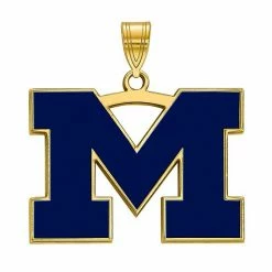 LogoArt 14K Gold Plated Michigan Wolverines Large Blue Enamel Pendant