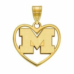 LogoArt 14K Gold Plated Michigan Wolverines Pendant In Heart