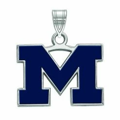 LogoArt Sterling Silver Michigan Wolverines Blue Enamel Pendant