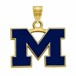 LogoArt 14K Gold Plated Michigan Wolverines Blue Enamel Pendant