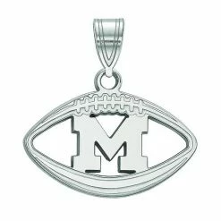LogoArt Sterling Silver Michigan Wolverines Inside Football Pendant