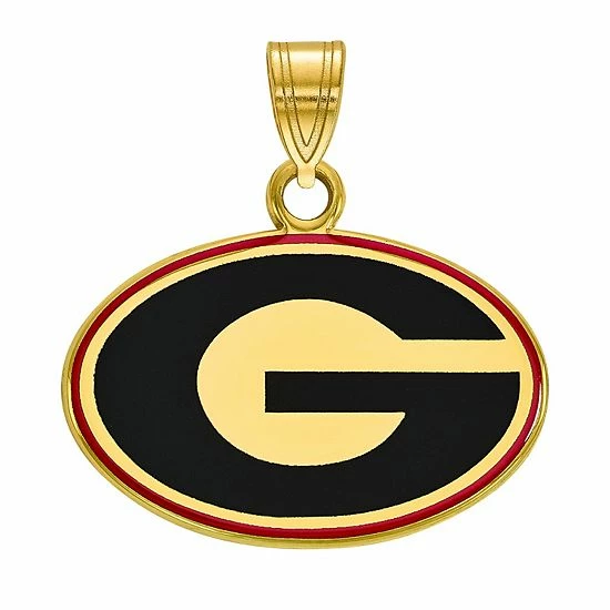 LogoArt Georgia Bulldogs Sterling Silver 14K Gold Plated Small Enamel Pendant