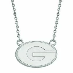 LogoArt Georgia Bulldogs Sterling Silver Rhodium Plated Small Pendant With Necklace