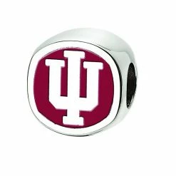 LogoArt Indiana Hoosiers Sterling Silver Block Cushion Shaped Bead