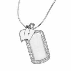 LogoArt Wisconsin Badgers Sterling Silver Cubic Zirconia Dog Tag Pendant