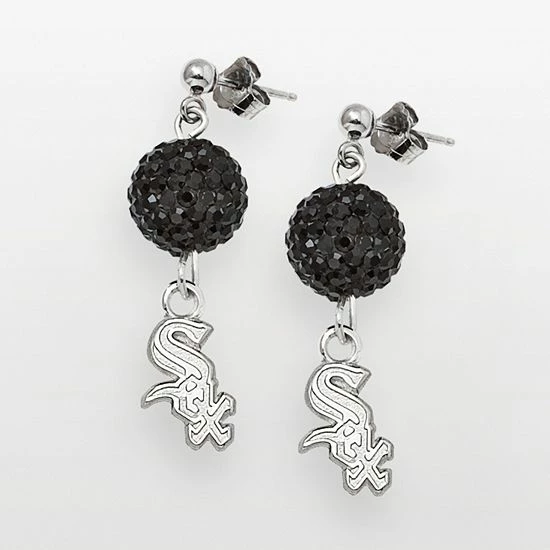 LogoArt Chicago White Sox Sterling Silver Crystal Ball Drop Earrings