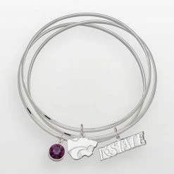 LogoArt Kansas State Wildcats Silver Tone Crystal Charm Bangle Bracelet Set
