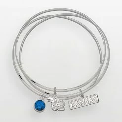 LogoArt Kansas Jayhawks Silver Tone Crystal Logo Charm Bangle Bracelet Set