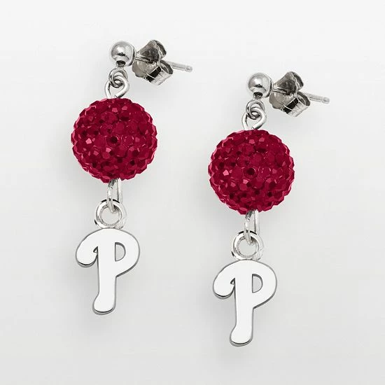 LogoArt Philadelphia Phillies Sterling Silver Crystal Logo Linear Drop Earrings