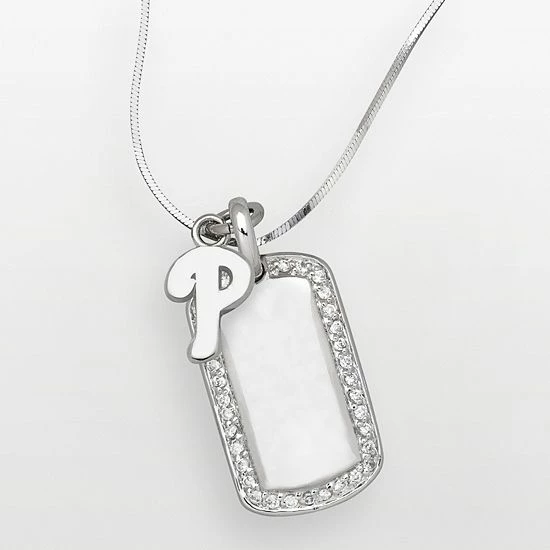 LogoArt Philadelphia Phillies Sterling Silver Cubic Zirconia Logo Dog Tag Pendant
