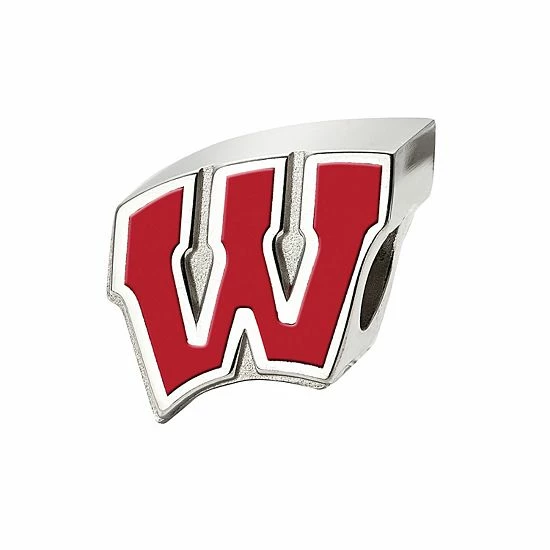 LogoArt Sterling Silver Wisconsin Badgers Enameled Logo Bead 3 LogoArt Sterling Silver Wisconsin Badgers Enameled Logo Bead