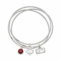 LogoArt Minnesota Twins Silver Tone Crystal Charm Bangle Bracelet Set