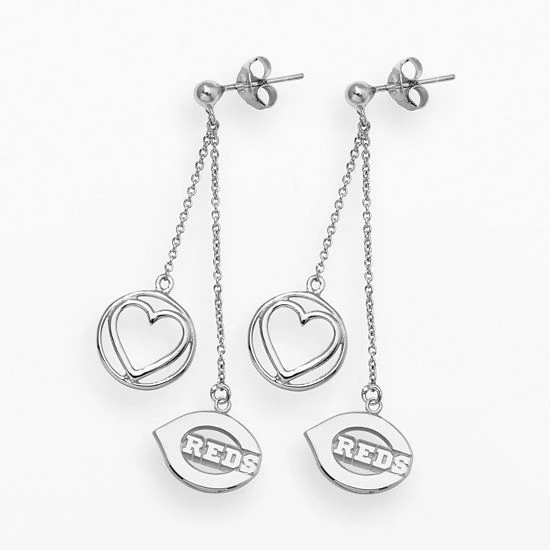LogoArt Cincinnati Reds Beloved Sterling Silver Linear Drop Earrings