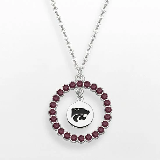 LogoArt Kansas State Wildcats Silver Tone Crystal Logo Charm Circle Pendant
