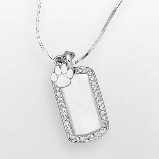 LogoArt Clemson Tigers Sterling Silver Cubic Zirconia Dog Tag Pendant
