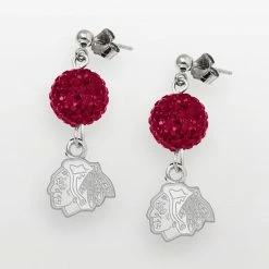 LogoArt Chicago Blackhawks Sterling Silver Crystal Ball Drop Earrings