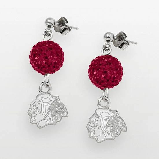 LogoArt Chicago Blackhawks Sterling Silver Crystal Ball Drop Earrings