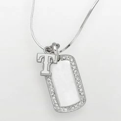 LogoArt Texas Rangers Sterling Silver Cubic Zirconia Dog Tag Pendant