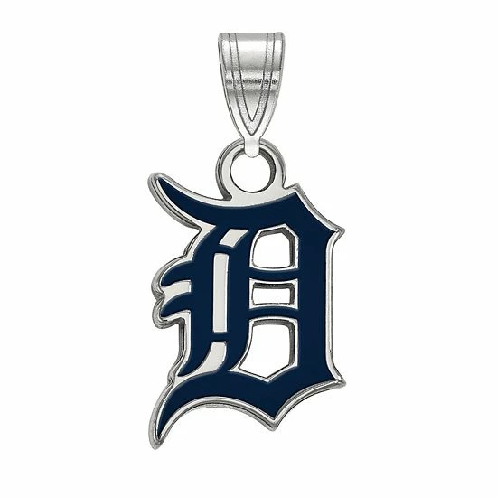 LogoArt Sterling Silver Detroit Tigers Small Blue Enameled Pendant
