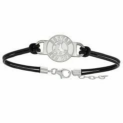 LogoArt Sterling Silver Boston Red Sox Small Center Leather Bracelet -LogoArt Sales Store unnamed file 362