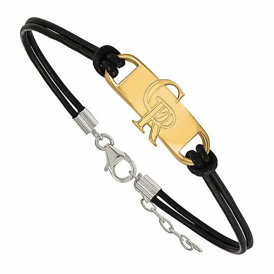 LogoArt Sterling Silver 14k Gold-Plated Colorado Rockies Leather Bracelet