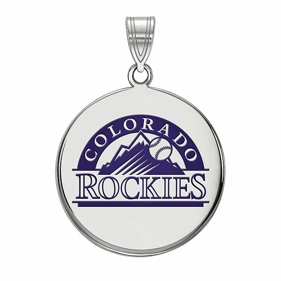 LogoArt Sterling Silver Colorado Rockies Large Enameled Disc Pendant