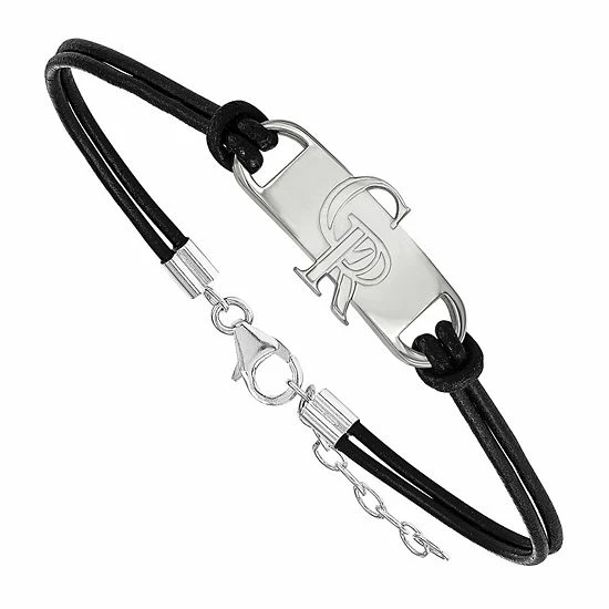 LogoArt Sterling Silver Colorado Rockies Leather Bracelet