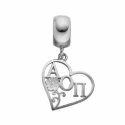 LogoArt Sterling Silver Alpha Omicron Pi Sorority Heart Charm