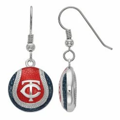 LogoArt Sterling Silver Minnesota Twins Enameled Baseball Earrings