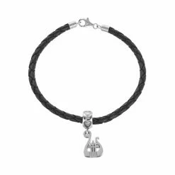 LogoArt Sterling Silver & Leather Alpha Chi Omega Sorority Lyre Bracelet