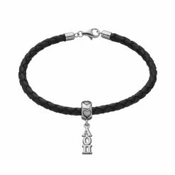 LogoArt Alpha Omicron Pi Sterling Silver & Leather Sorority Bracelet