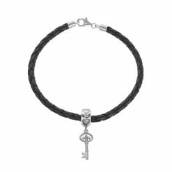 LogoArt Sterling Silver & Leather Kappa Kappa Gamma Sorority Key Bracelet