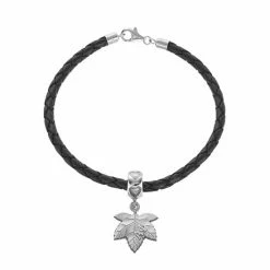 LogoArt Sterling Silver & Leather Alpha Phi Sorority Ivy Leaf Bracelet